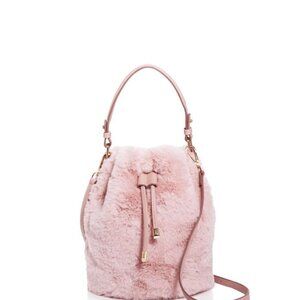 Street Level faux fur bucket bag in mauve